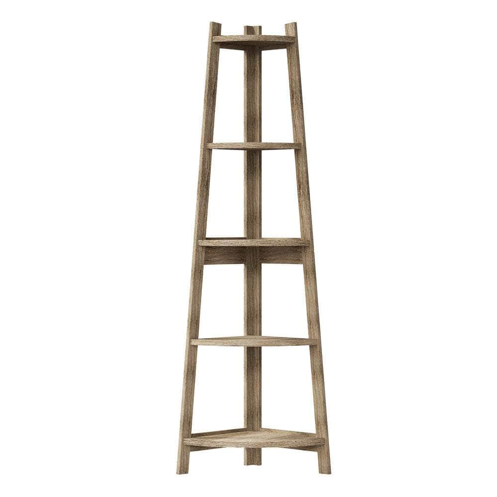 Corner Ladder Shelf 5 Tier Display Stand Bookshelf Natural