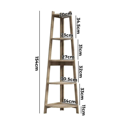 Corner Ladder Shelf 5 Tier Display Stand Bookshelf Natural