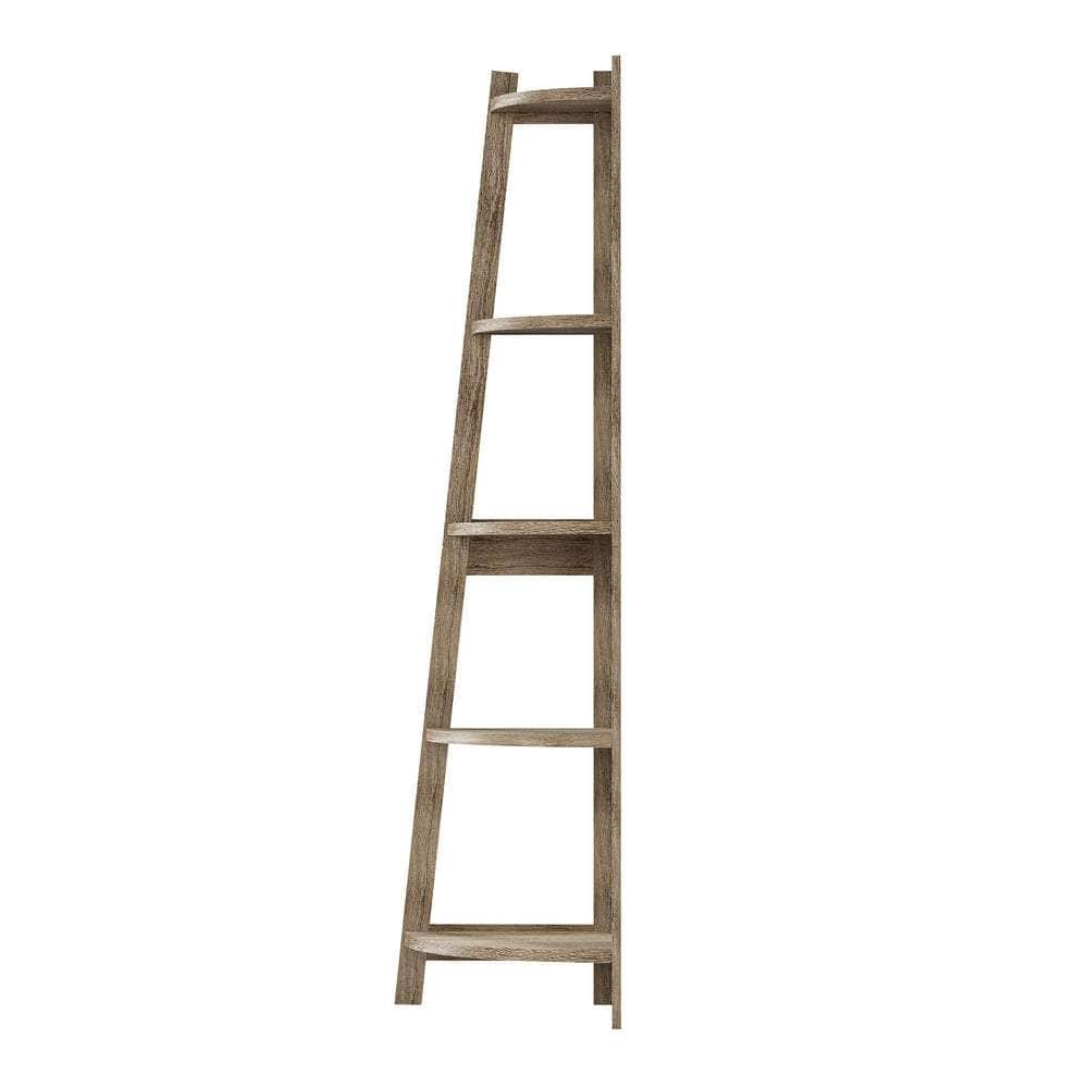 Corner Ladder Shelf 5 Tier Display Stand Bookshelf Natural