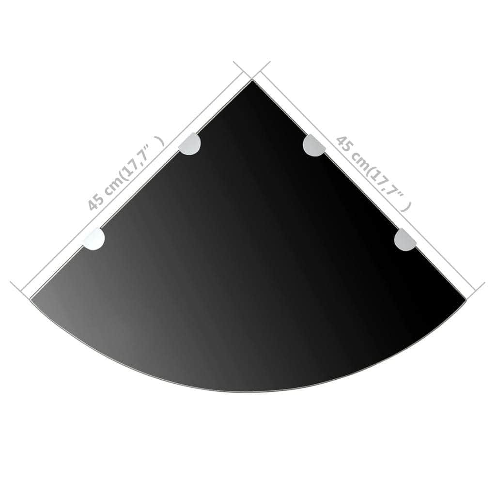 Corner Shelf with Chrome Supports Glass Black