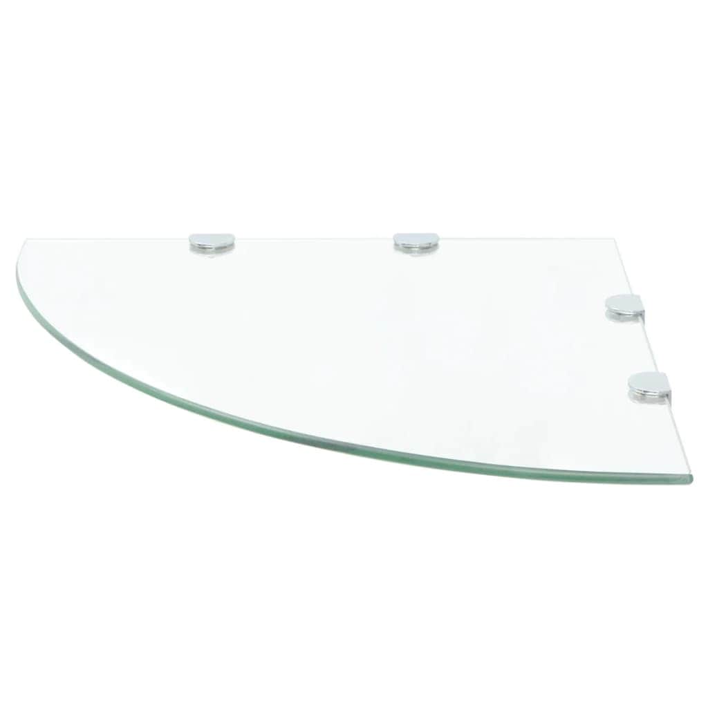 Corner Shelf with Chrome Supports Glass Clear