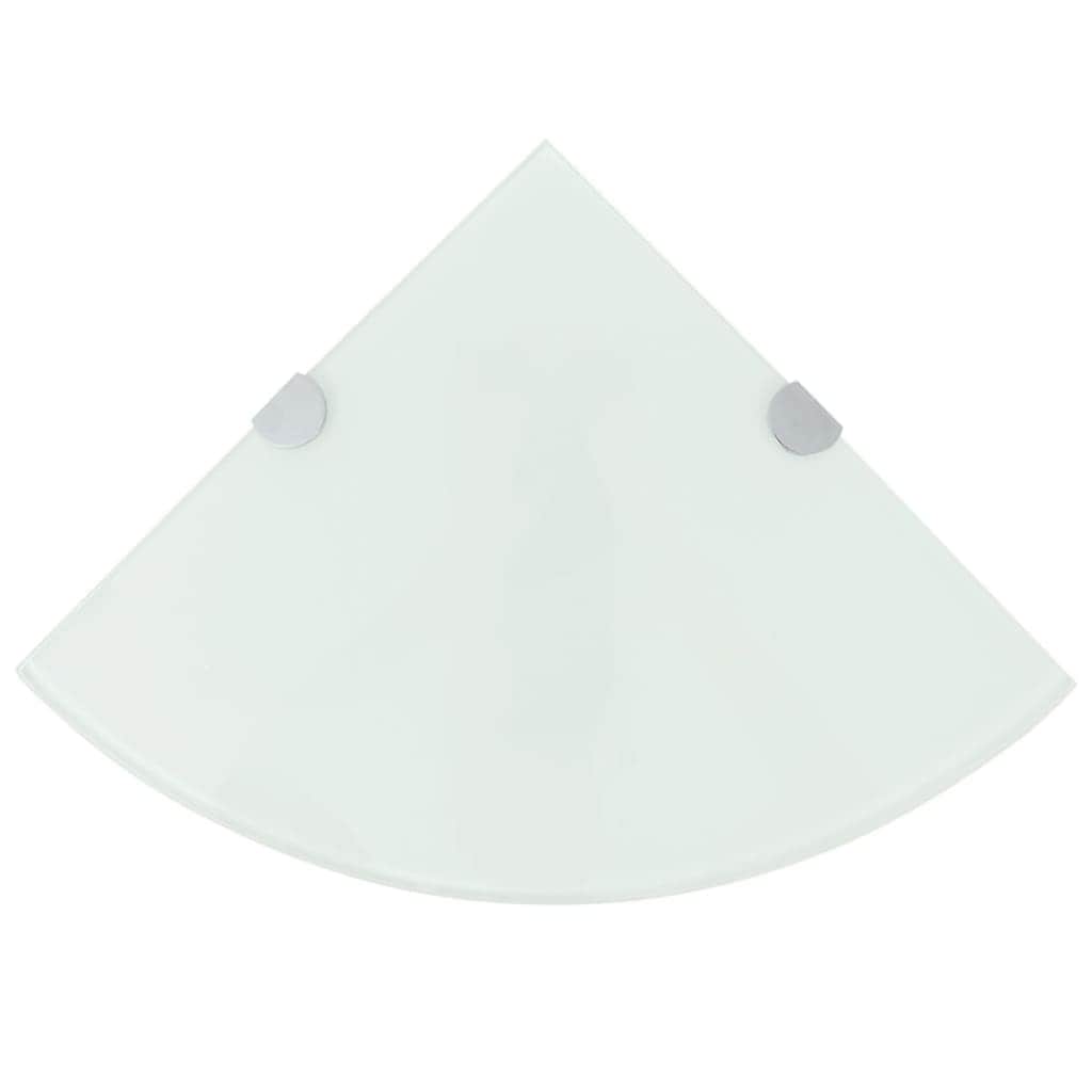 Corner Shelf with Chrome Supports Glass  White