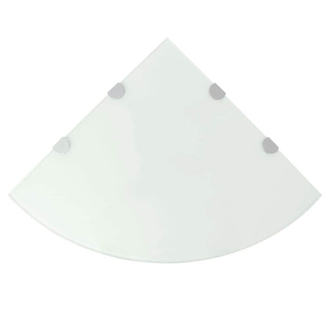 Corner Shelf with Chrome Supports Glass White