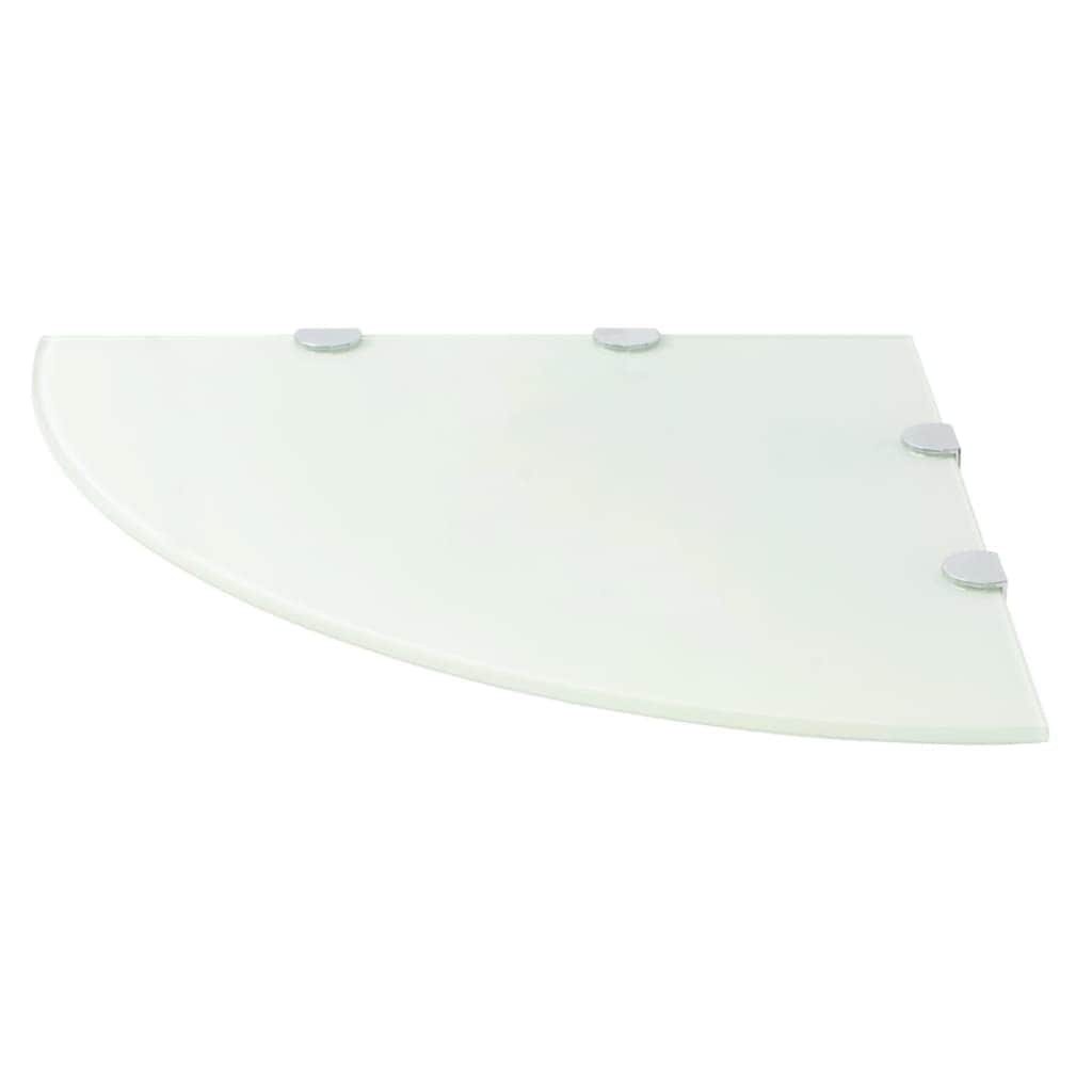 Corner Shelf with Chrome Supports Glass White