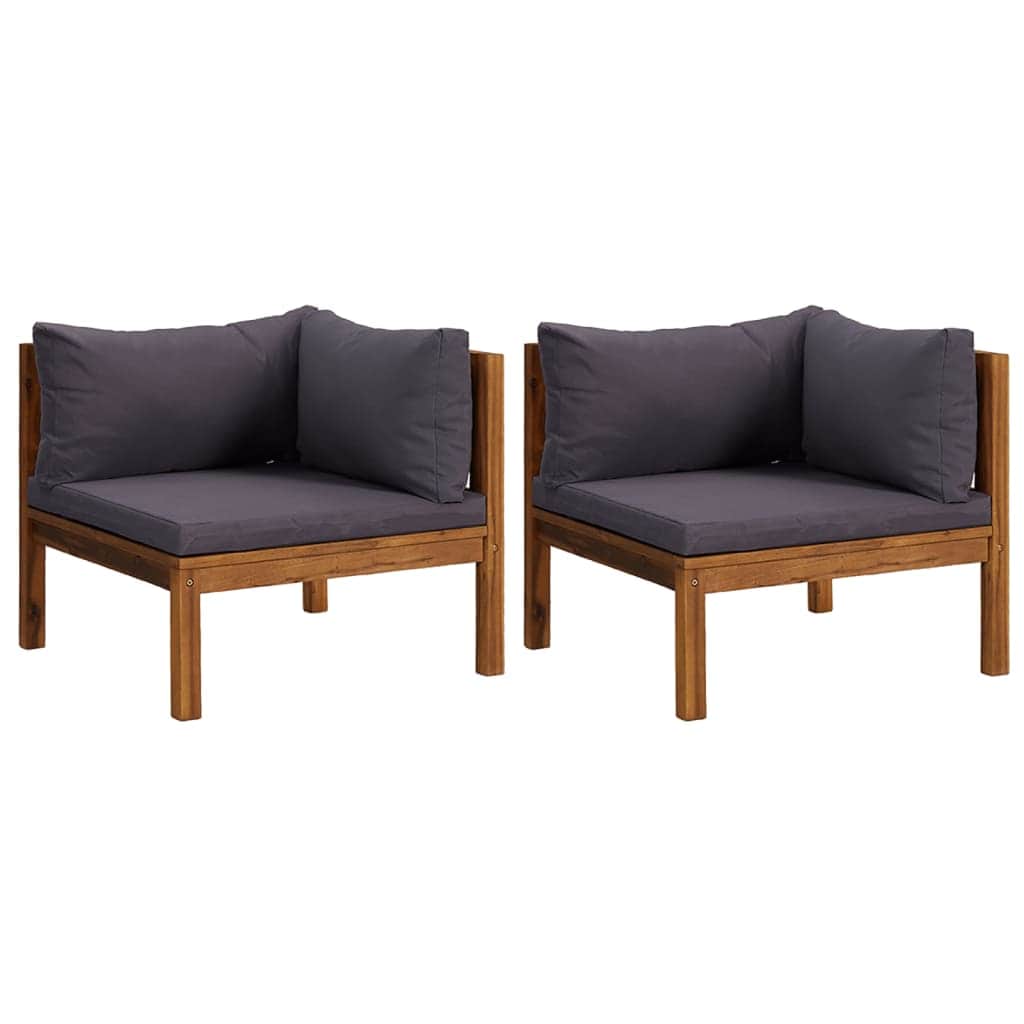 Corner Sofas 2 pcs with Dark Grey Cushions Solid Acacia Wood