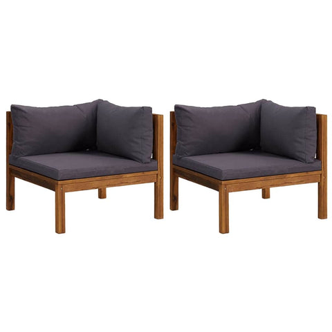 Corner Sofas 2 pcs with Dark Grey Cushions Solid Acacia Wood