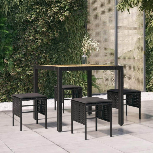 Cosy Oasis: 4-Piece Poly Rattan Garden Footstool Set with