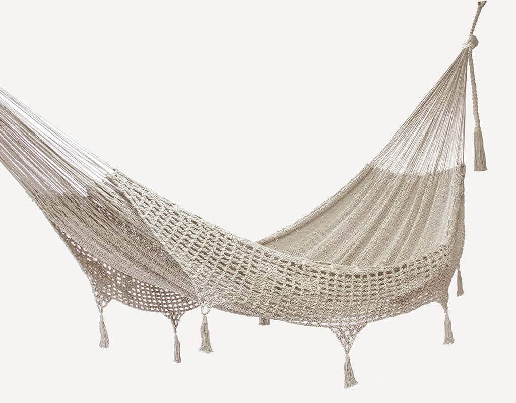 Cotton Hammock With Crocheted Tassels - King Size Marble