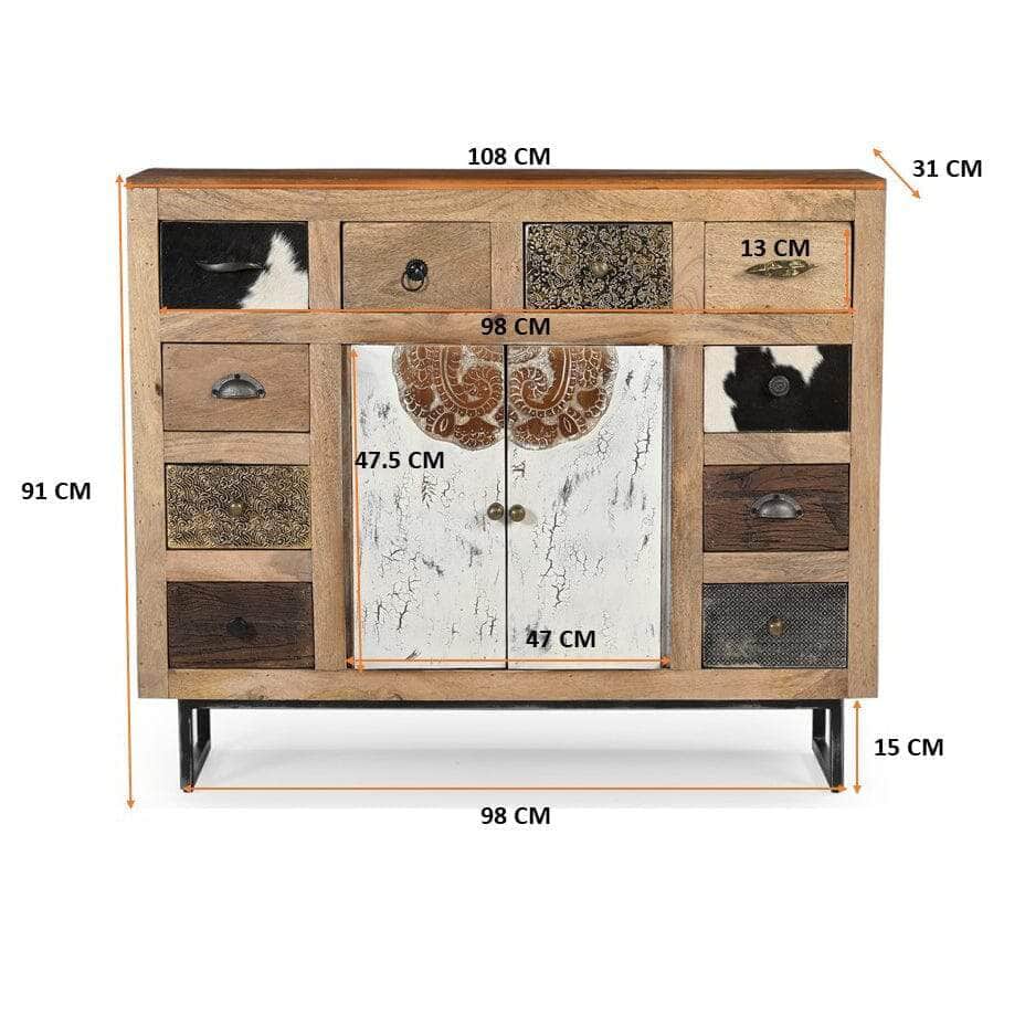 Cowhide Patchwork Chest Of Drawers