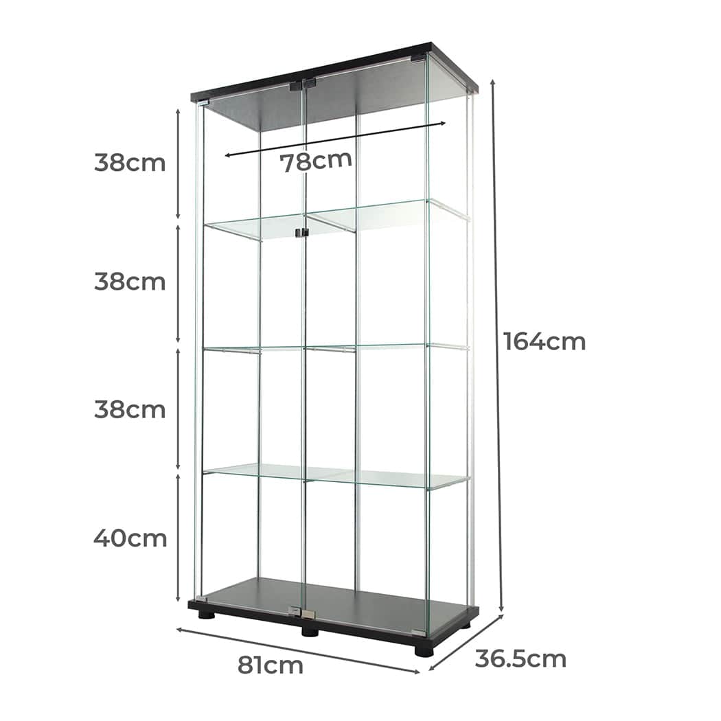 Cozy 164cm Glass Display Cabinet 2 Doors  Wood Finish Classic