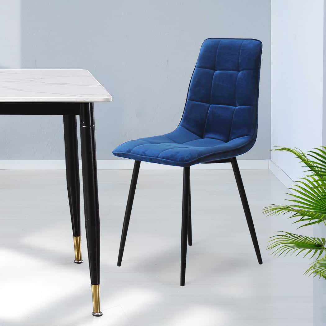 Cozy 4x Dining Chairs Kitchen Velvet Blue  Foldable Function