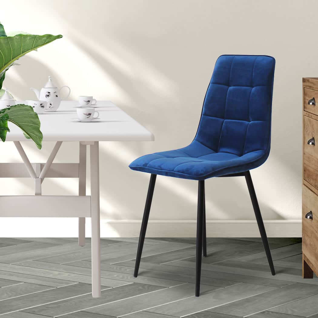 Cozy 4x Dining Chairs Kitchen Velvet Blue  Foldable Function