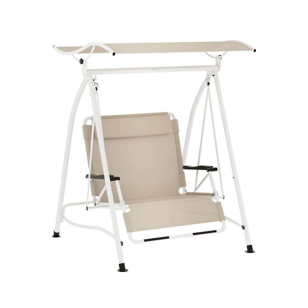 Cozy Canopy Retreat: 2-Seater Outdoor Swing Chair in Beige