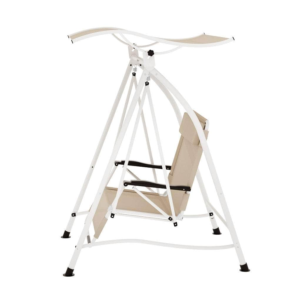 Cozy Canopy Retreat: 2-Seater Outdoor Swing Chair in Beige