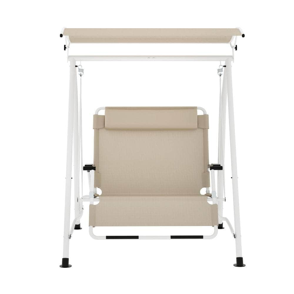 Cozy Canopy Retreat: 2-Seater Outdoor Swing Chair in Beige