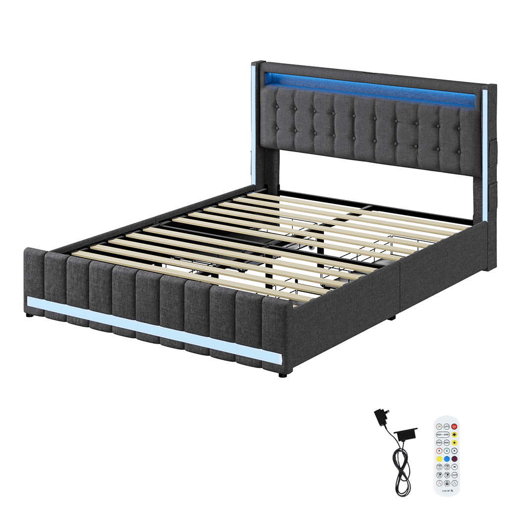 Cozy Double Bed Frame  High Back Support Classic Durable Compact