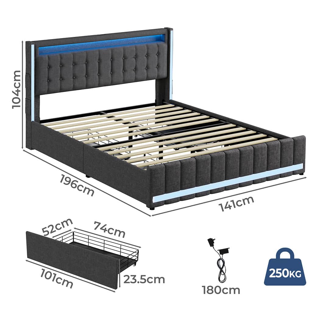 Cozy Double Bed Frame  High Back Support Classic Durable Compact