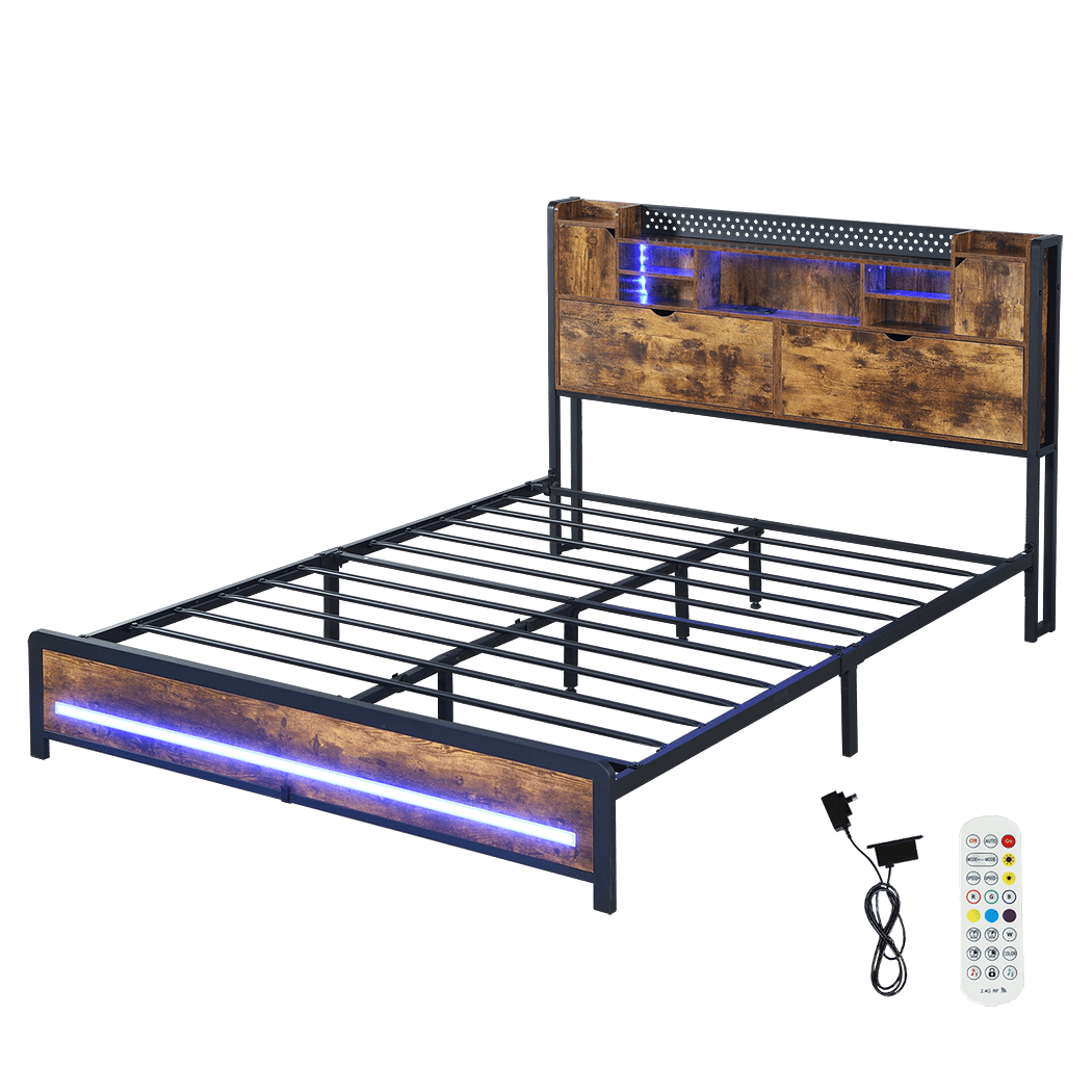 Cozy Double Bed Frame Storage Headboard Industrial  Sleek Modern Look