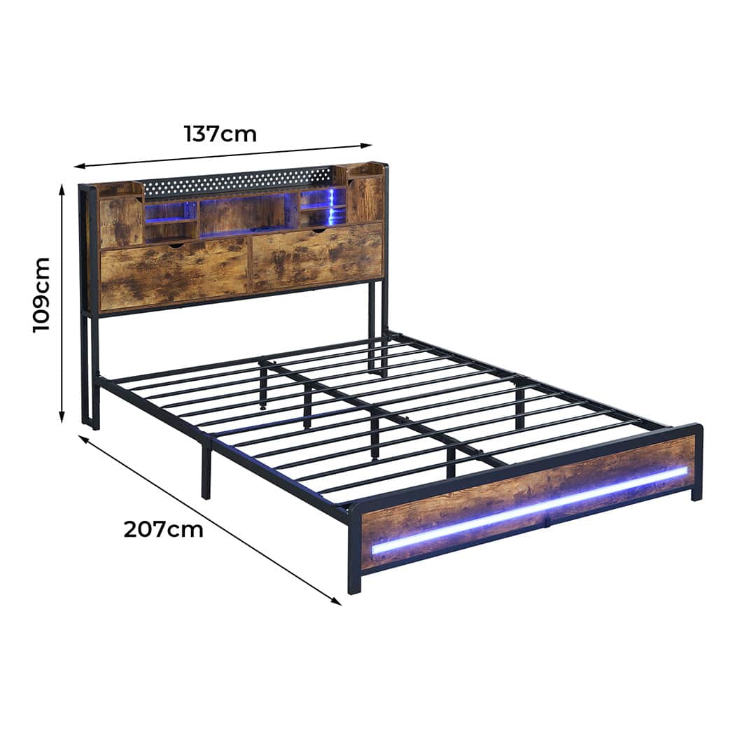 Cozy Double Bed Frame Storage Headboard Industrial  Sleek Modern Look