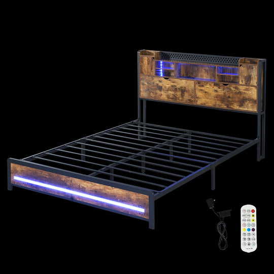 Double Bed Frame With Storage Headboard Industrial Design