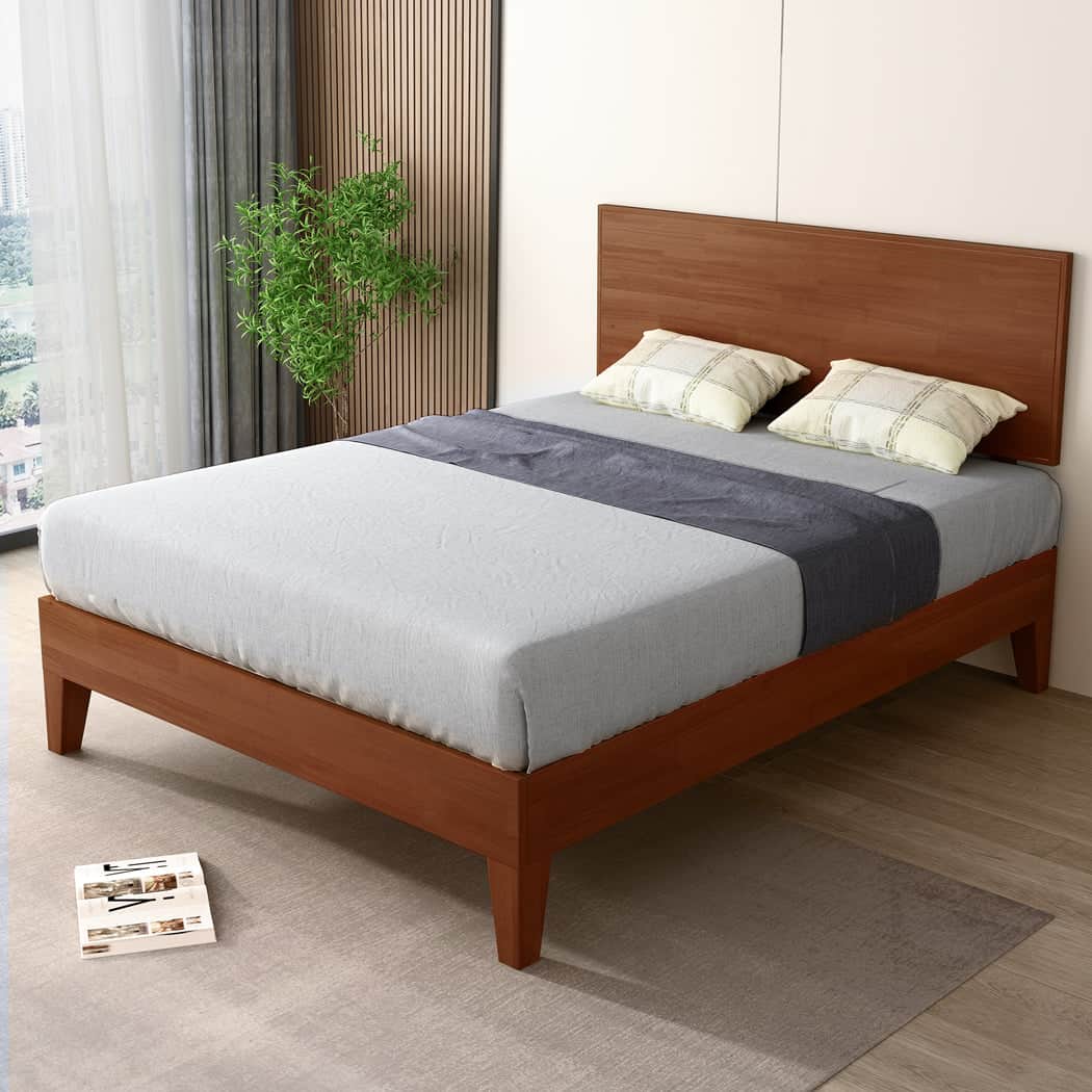 Cozy Double Rubberwood Bed Frame  Soft Cushion Classic Durable