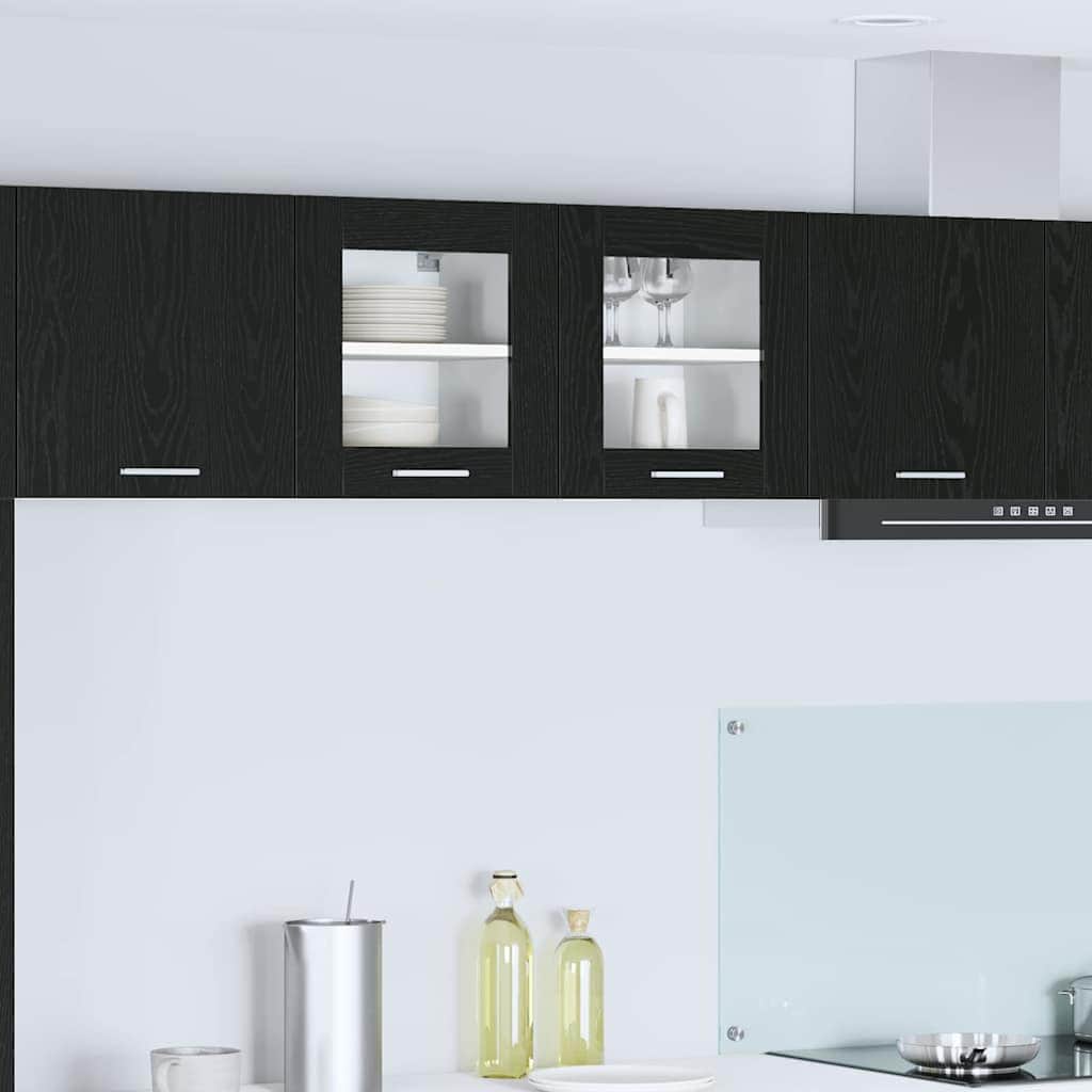 Cozy Hanging Cabinet with Shelf Riga 2 pcs Black Oak - Sturdy Frame