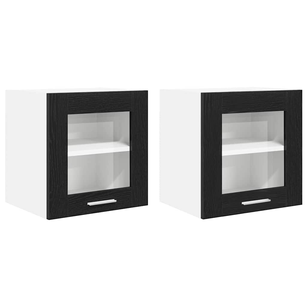 2 Pcs - Cozy Hanging Cabinet with Shelf Riga 2 pcs Black Oak - Sturdy Frame