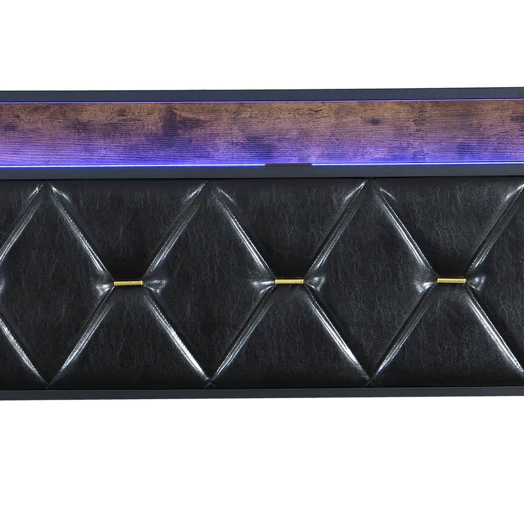 Cozy Queen Metal Bed Frame LED Lights 2 Drawers  Adjustable Height