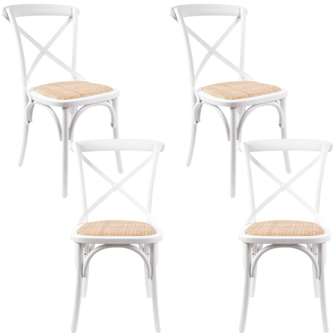Crossback Dining Chair Solid Birch Timber Wood Ratan - White