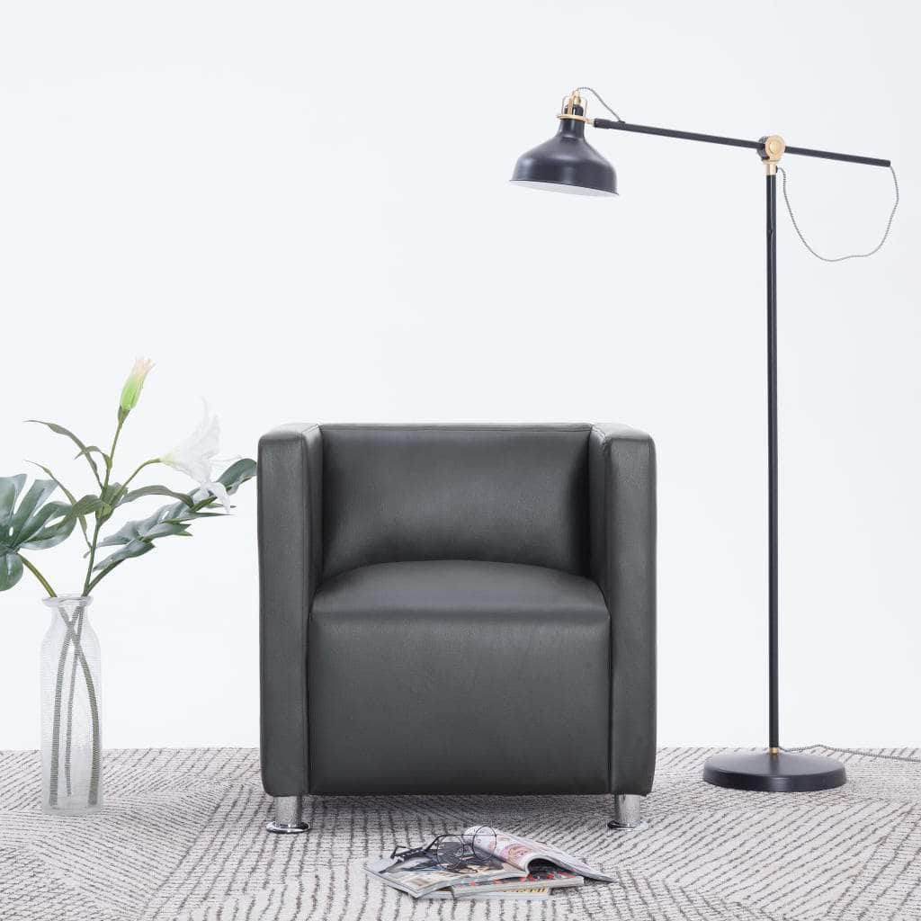 Cube Armchair Grey faux Leather