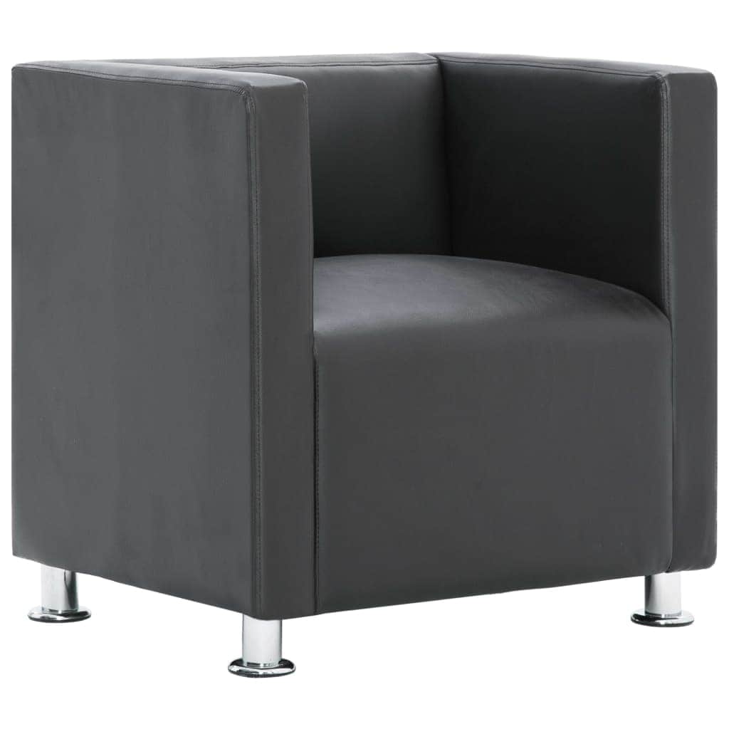 Cube Armchair Grey faux Leather