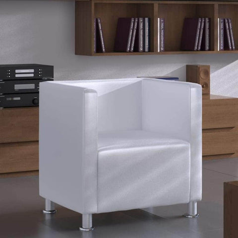 Cube Armchair White Leather