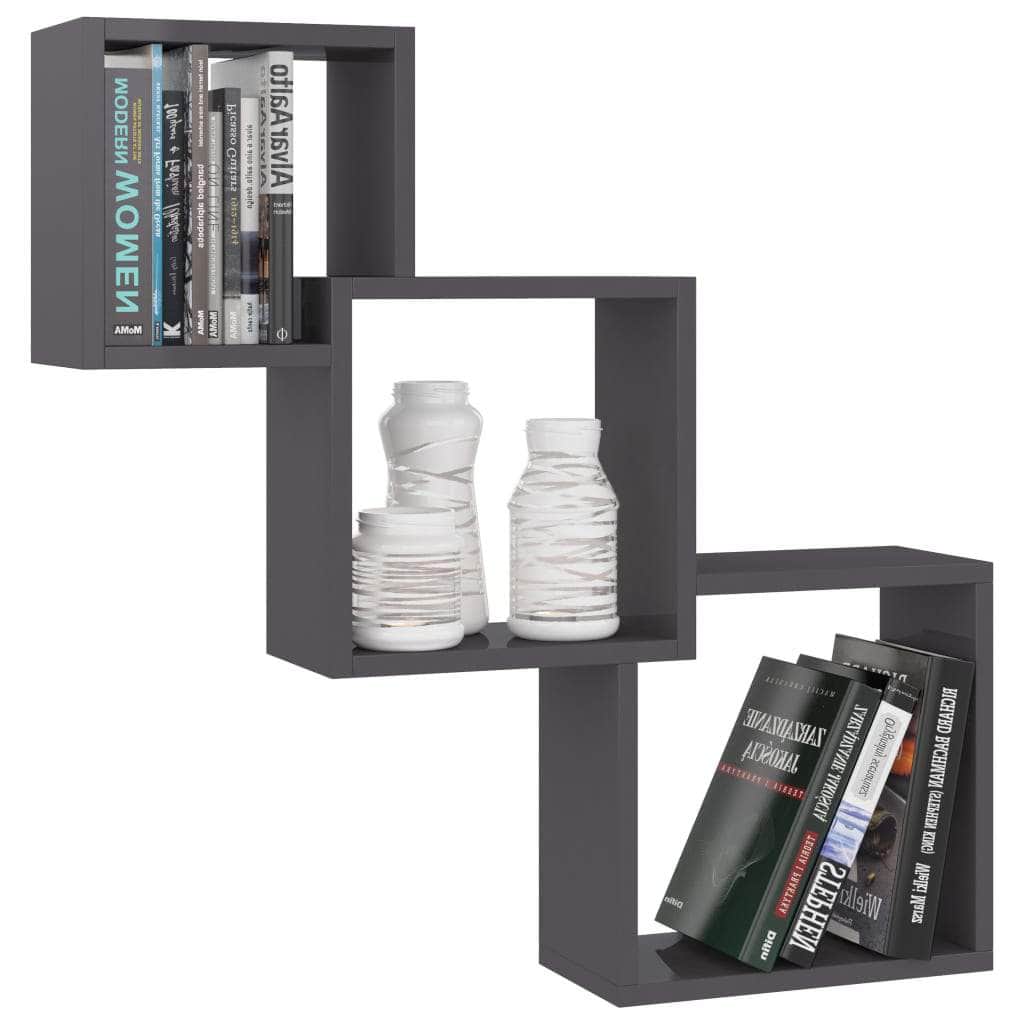 Cube Wall Shelves High Gloss Grey Chipboard