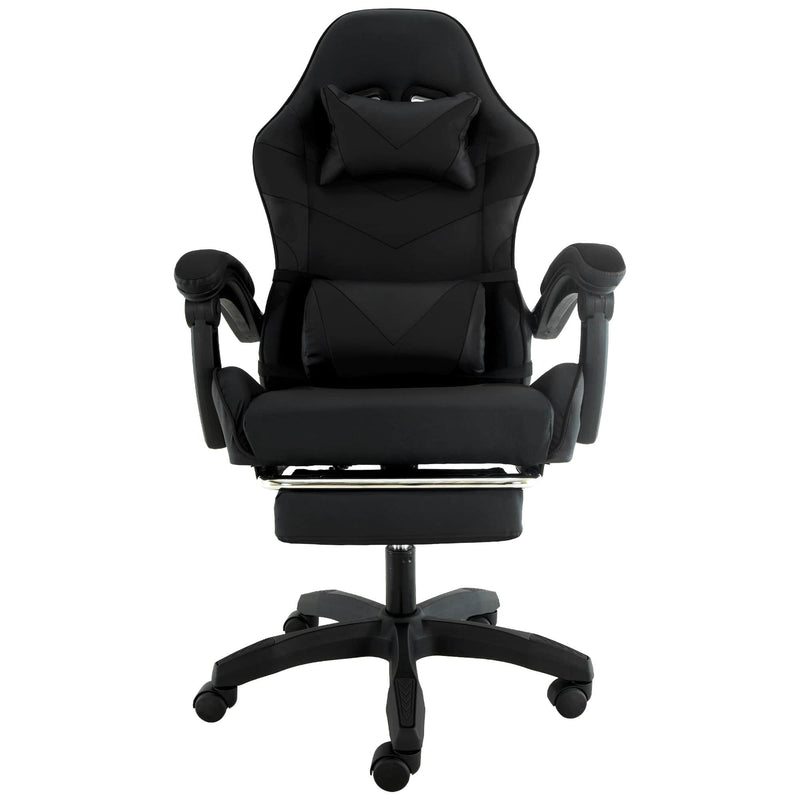 High Back Gaming Office Chair Black Retractable Footrest