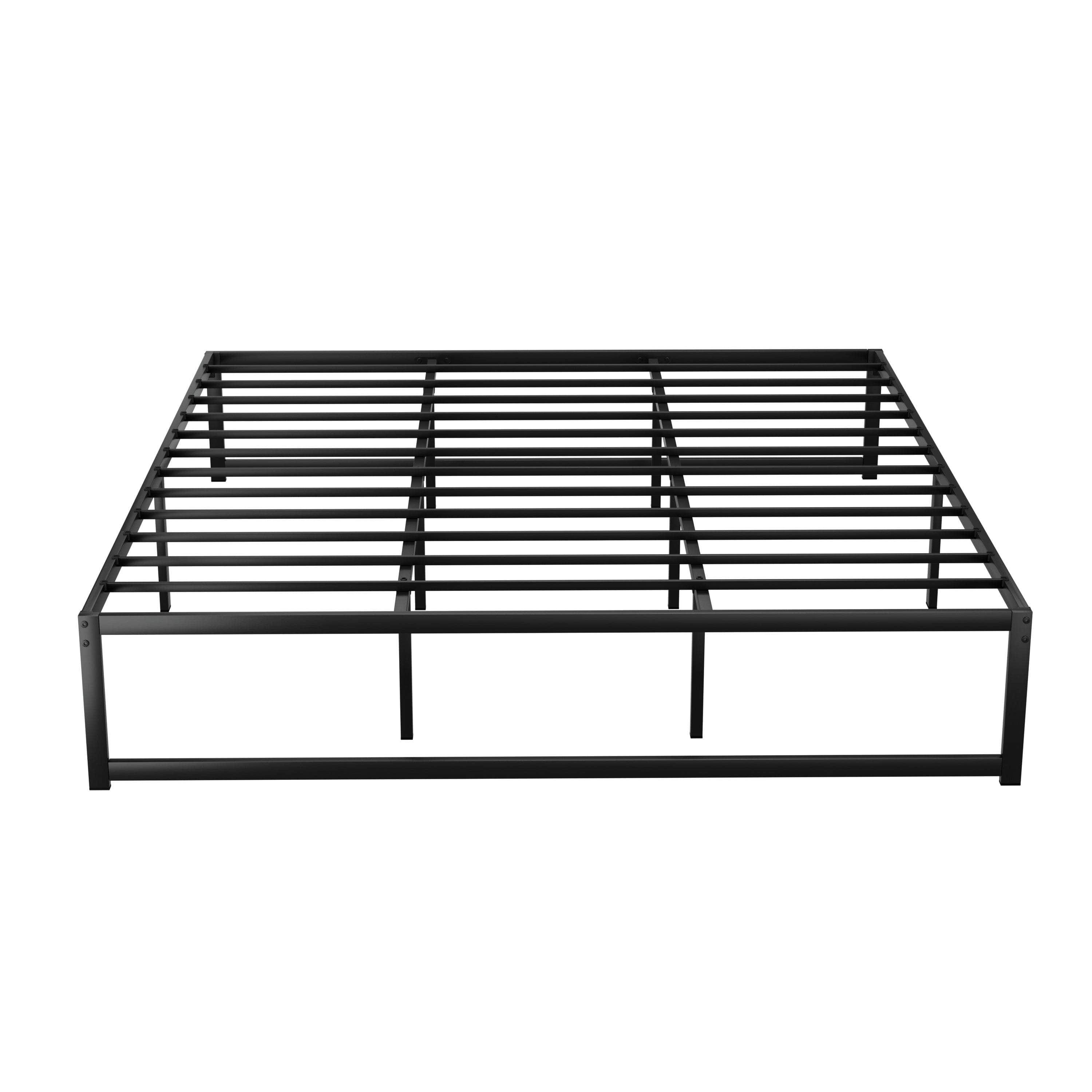 D/K/Q Size Metal Platform Bed Frame with Mattress - Black