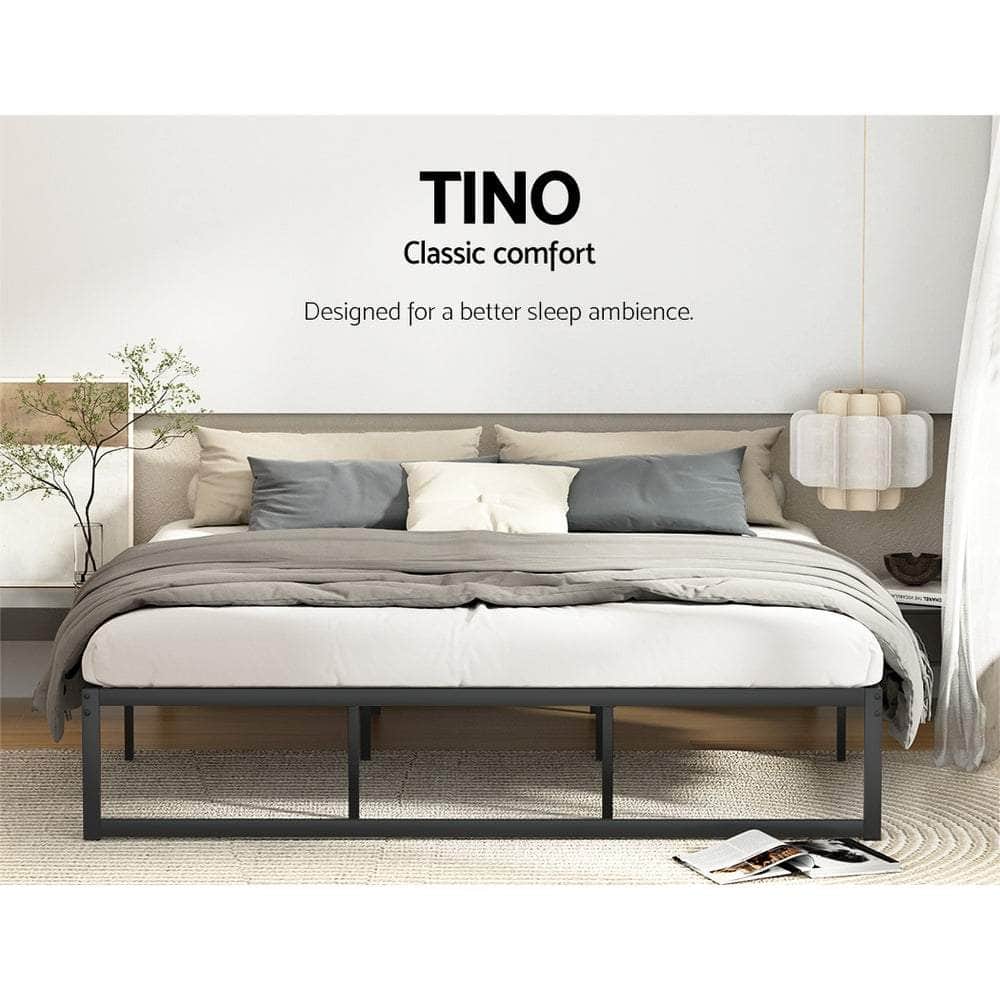 D/K/Q Size Metal Platform Bed Frame with Mattress - Black