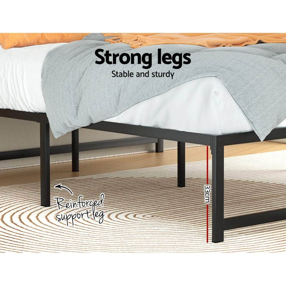 D/K/Q Size Metal Platform Bed Frame with Mattress - Black