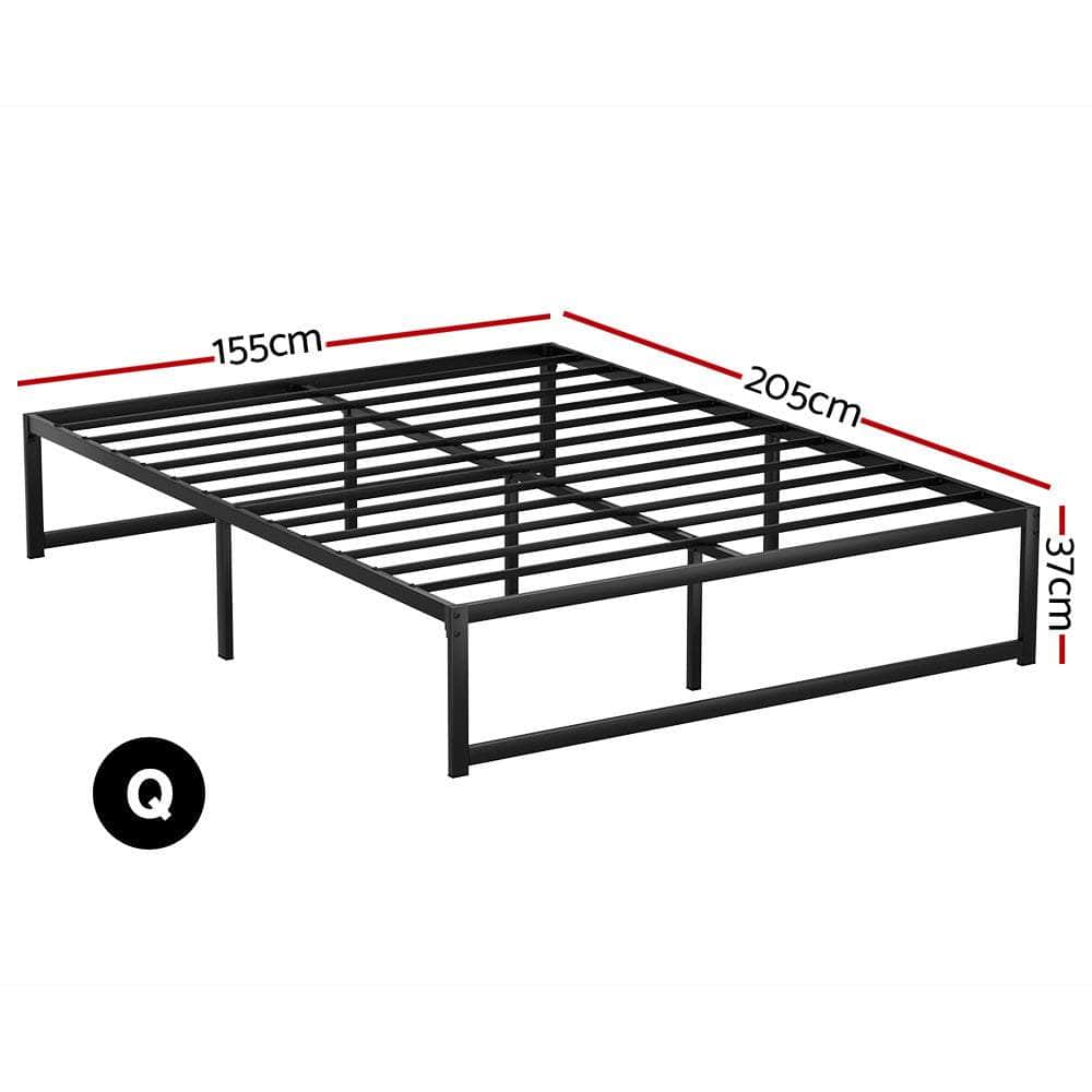 D/K/Q Size Metal Platform Bed Frame with Mattress - Black