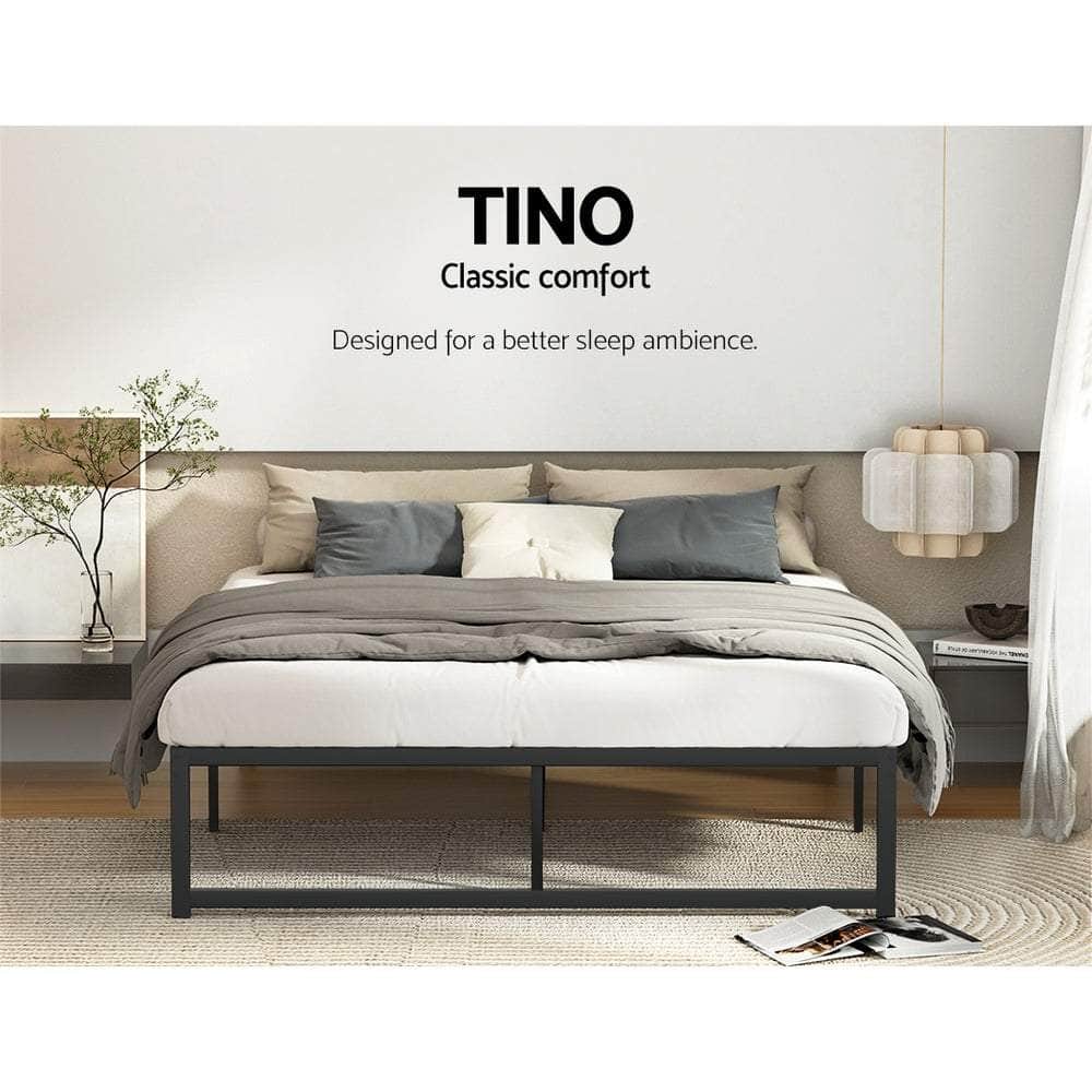 D/K/Q Size Metal Platform Bed Frame with Mattress - Black
