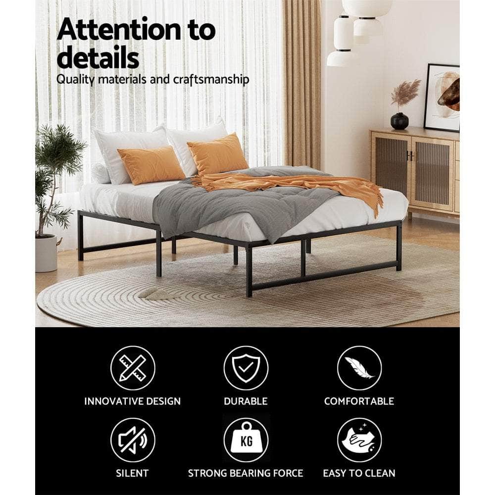 D/K/Q Size Metal Platform Bed Frame with Mattress - Black