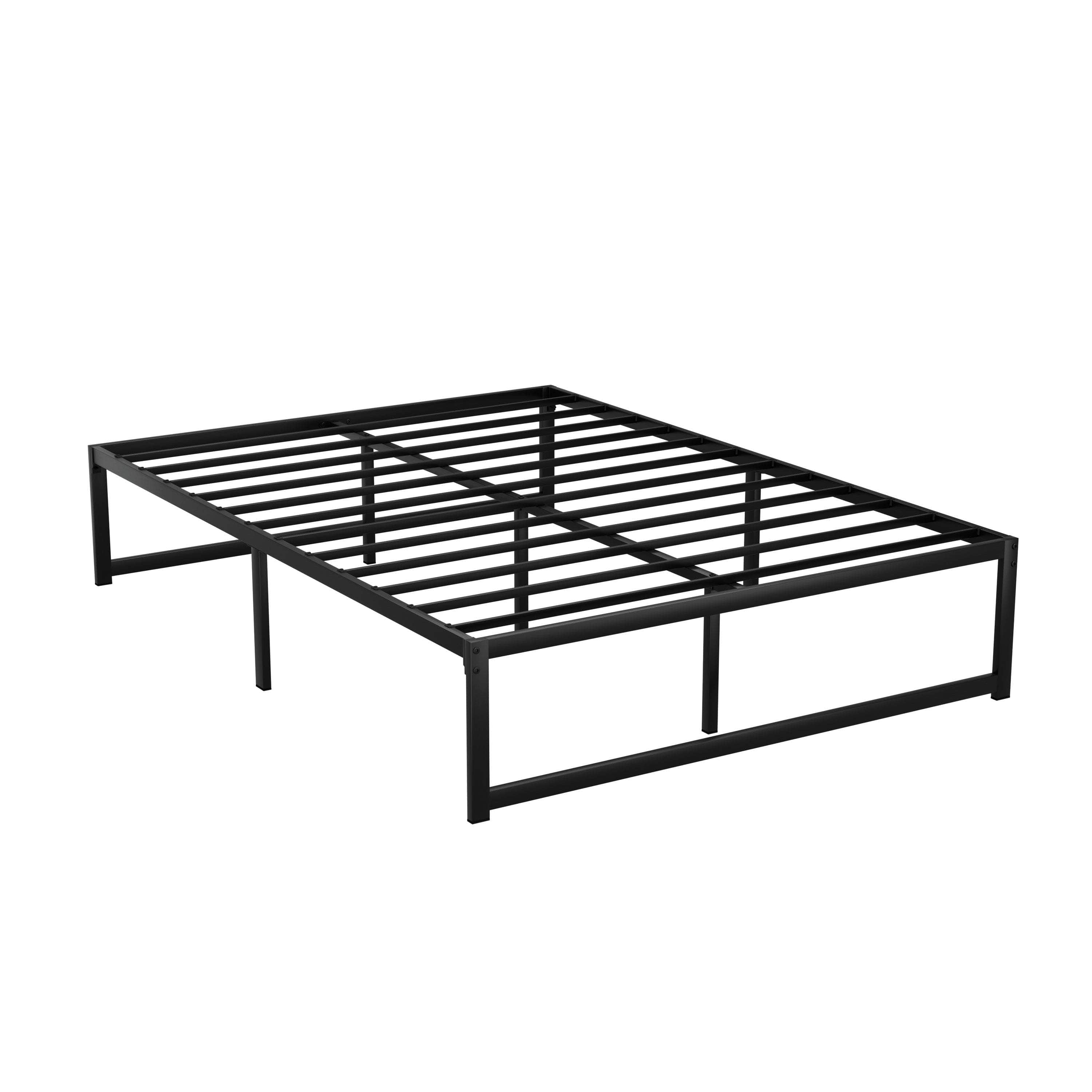 D/K/Q Size Metal Platform Bed Frame with Mattress - Black