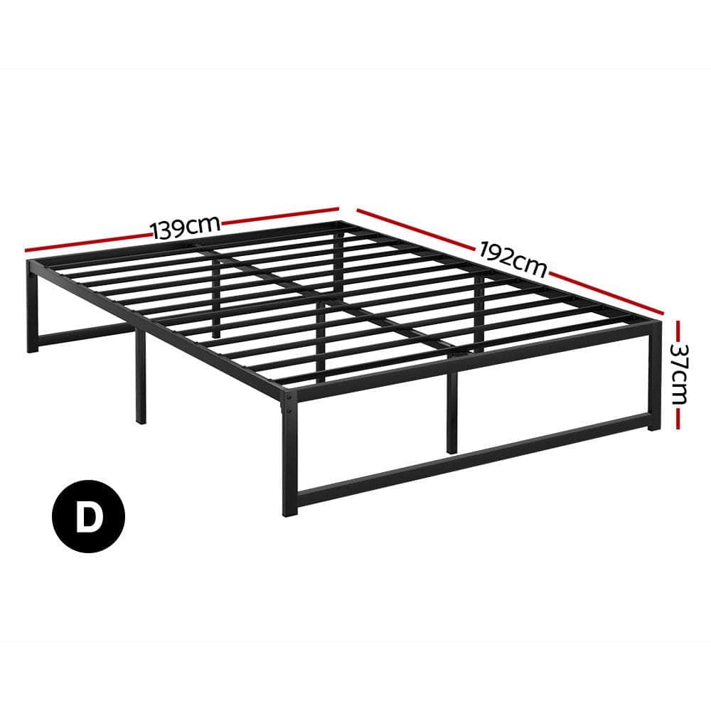D/K/Q Size Metal Platform Bed Frame with Mattress - Black