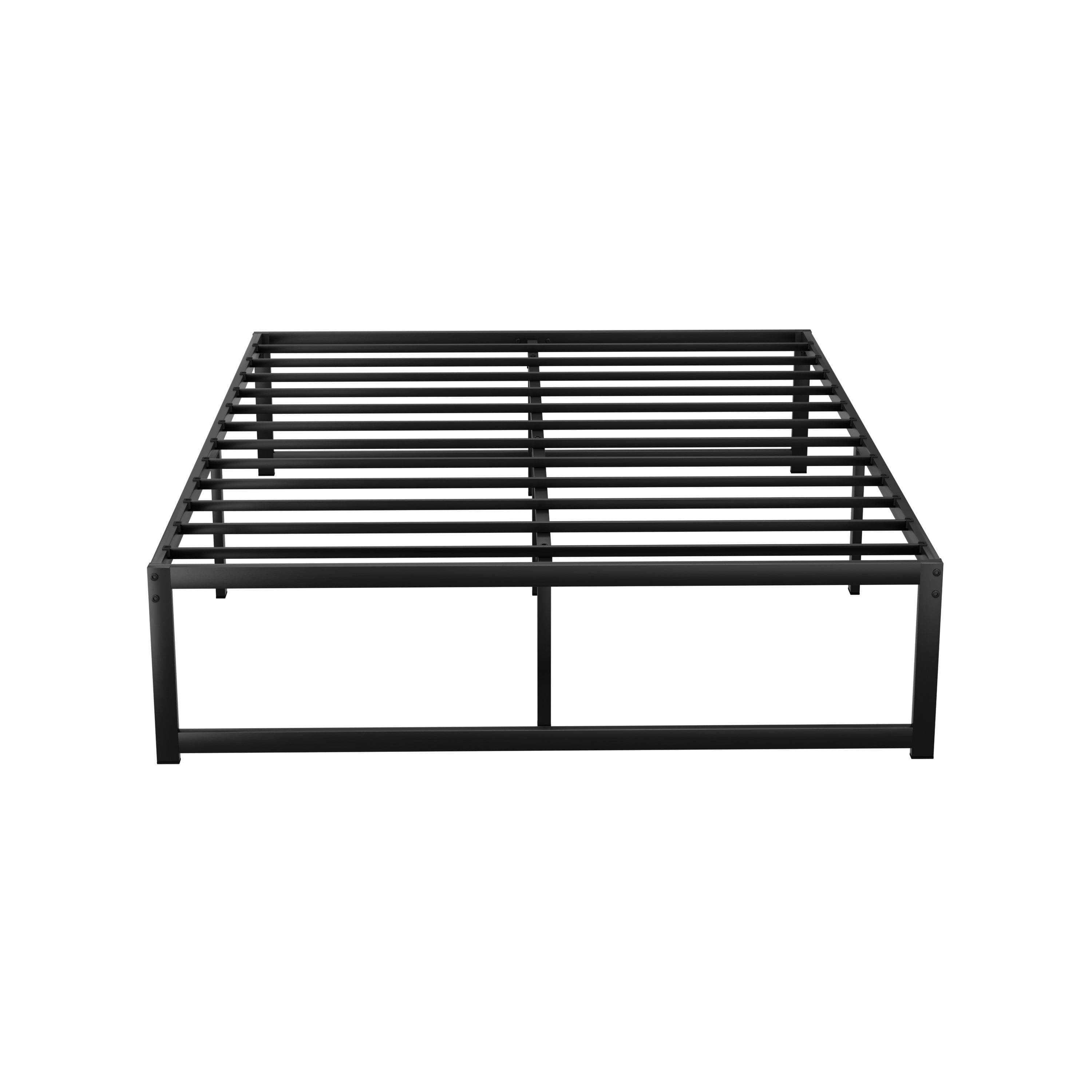 D/K/Q Size Metal Platform Bed Frame with Mattress - Black