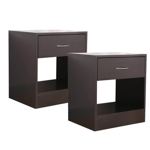 Bedside Table Nightstand With Drawer Set Of 2 Brown