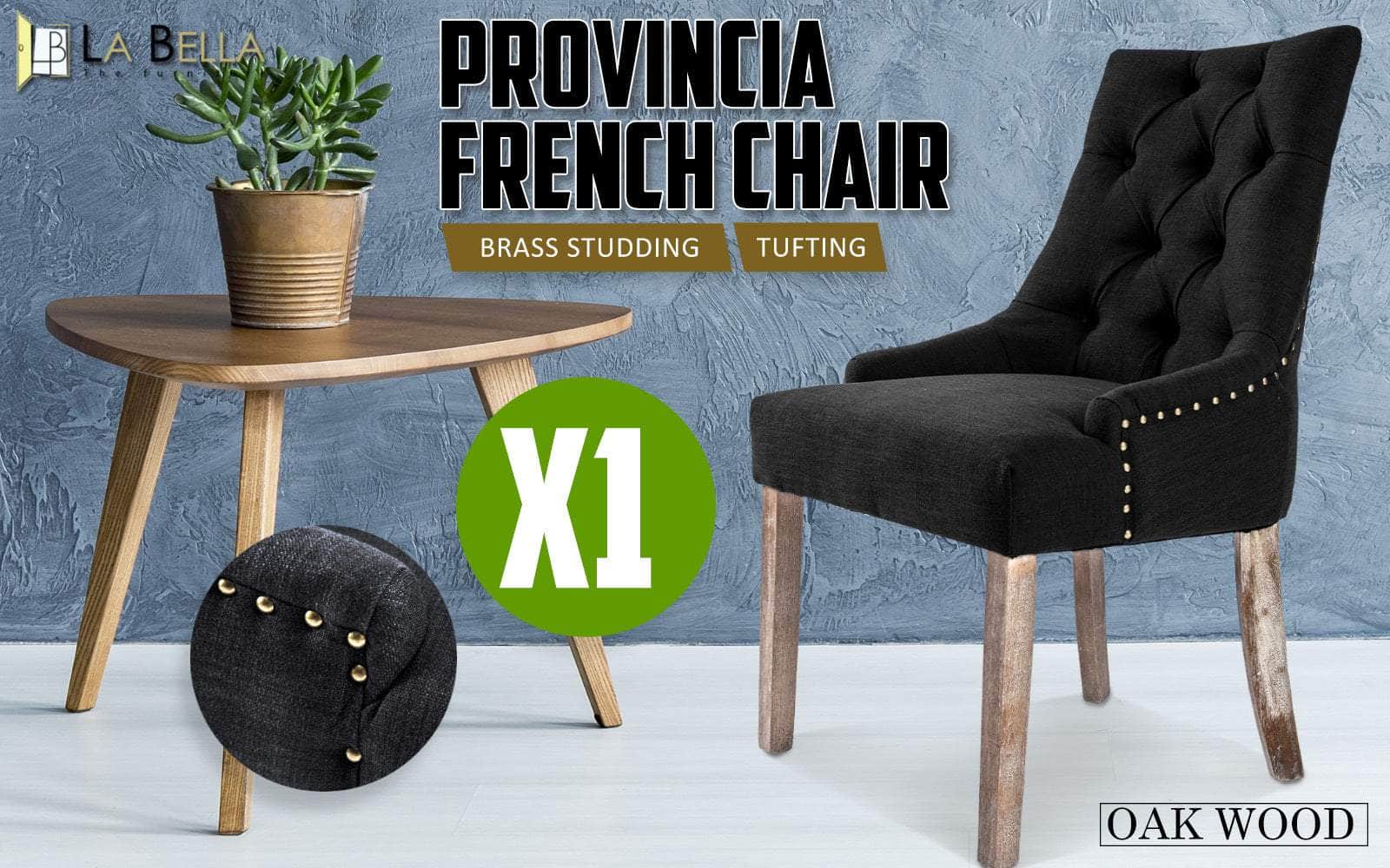 Dark Black French Provincial Dining Chair Amour Oak Leg