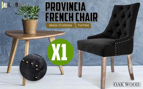 Dark Black French Provincial Dining Chair Amour Oak Leg