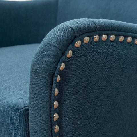 Dark Blue Fabric Armchair Vintage High Back Padded Living Room Chair