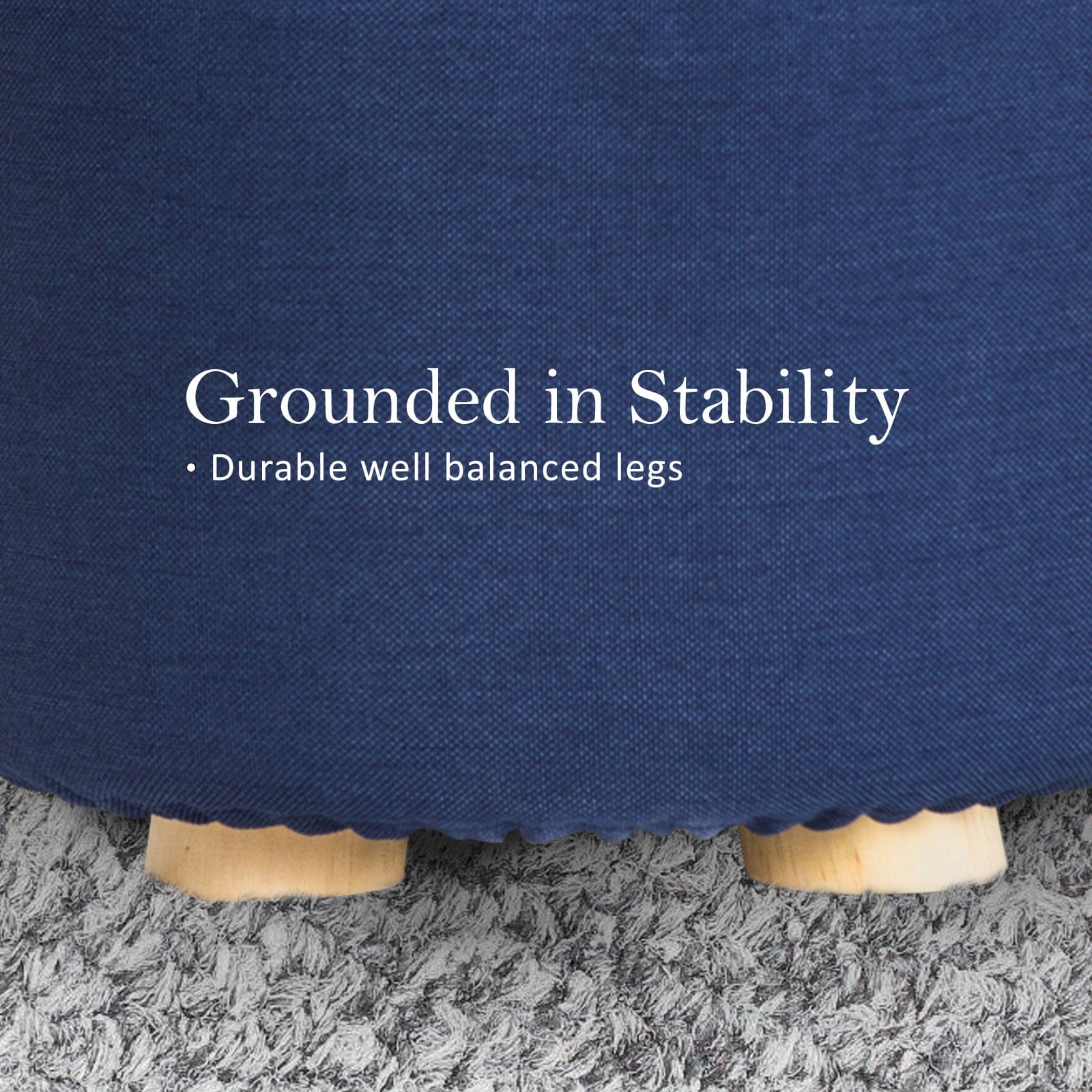 Fabric Ottoman Round Wooden Leg Foot Stool - DARK BLUE - Fabric finish