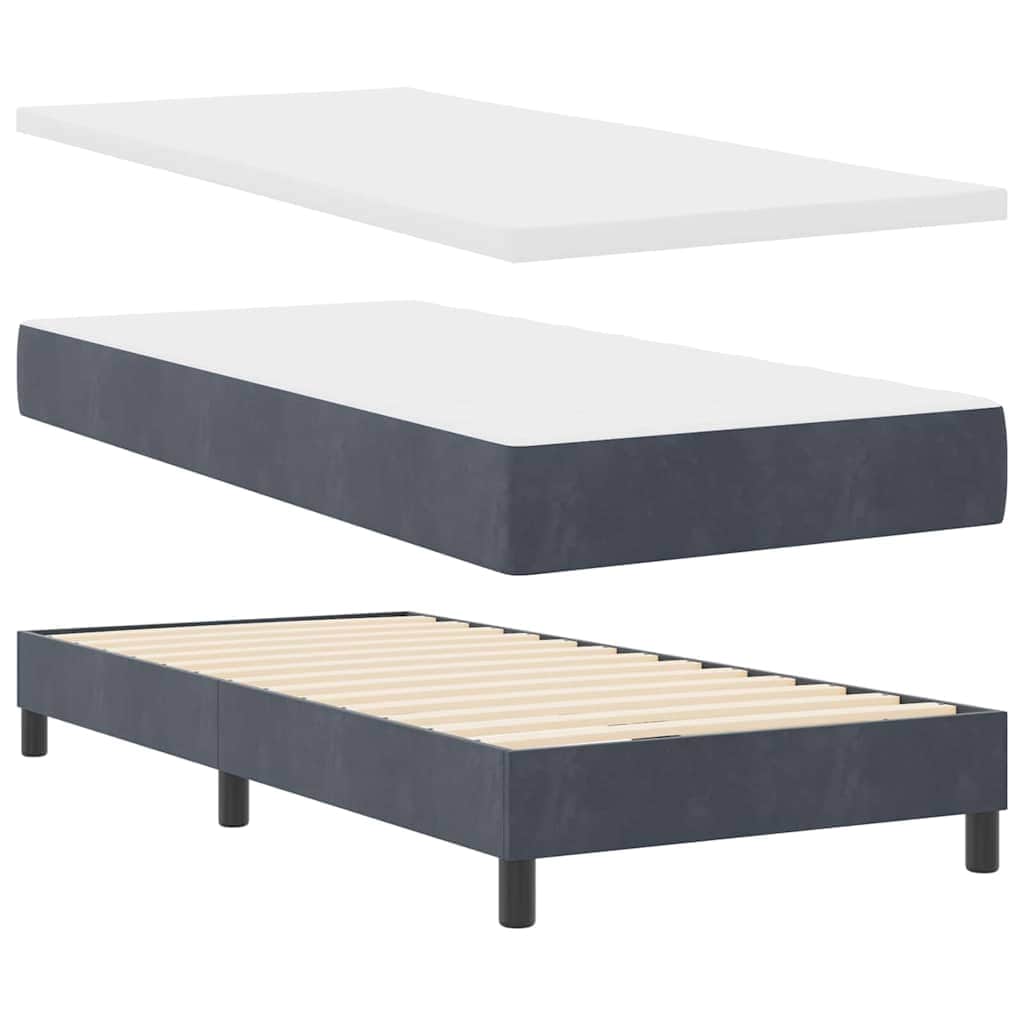 Dark Grey and White Box Spring Bed Fabric with Foam Mattress and LED Headboard