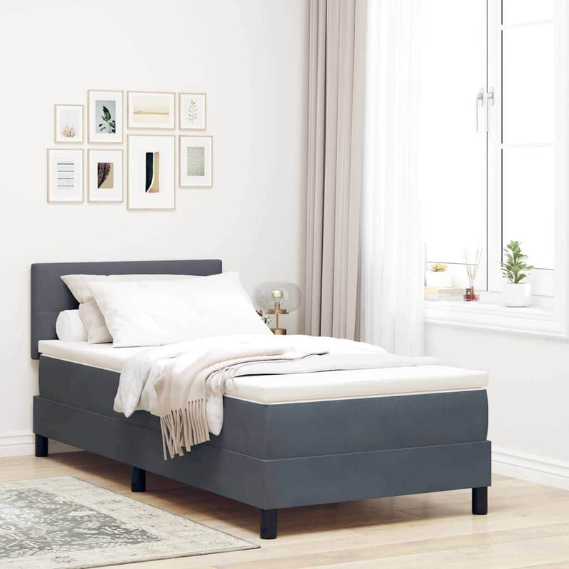 Dark Grey and White Box Spring Bed Fabric with Foam Mattress